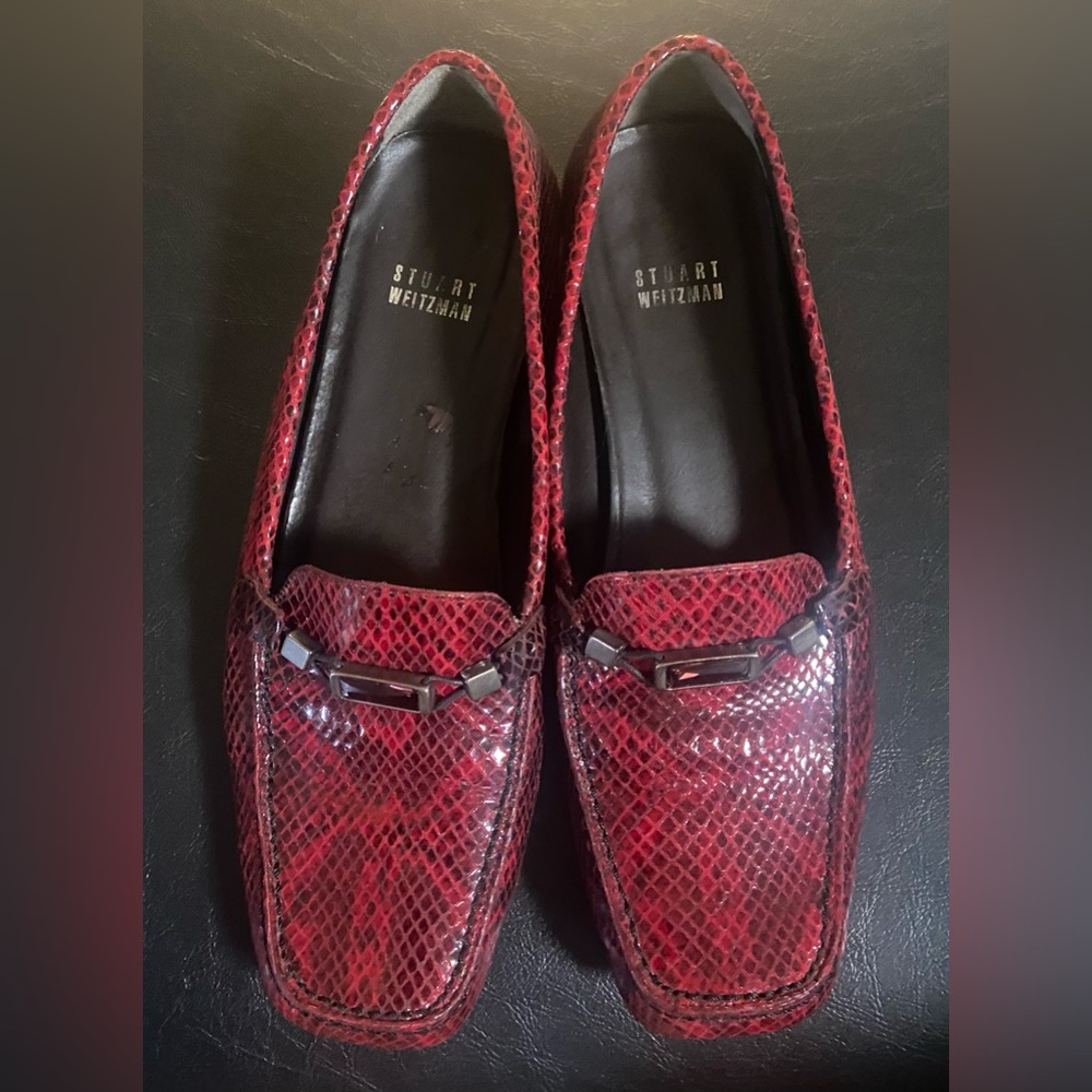 Stuart Weitzman Red leather Snakeskin Loafers